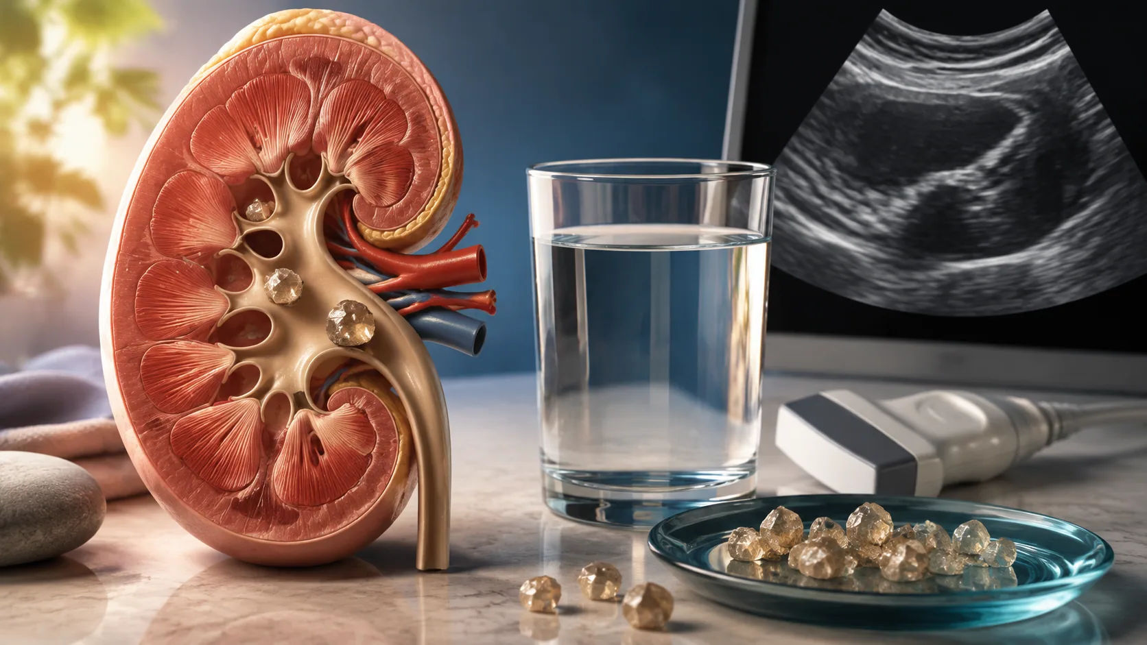 Ilustração editorial sobre cálculo renal