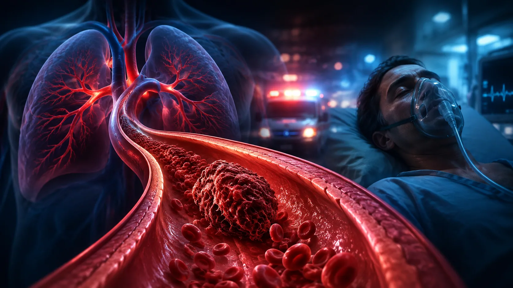 Ilustração editorial sobre embolia pulmonar