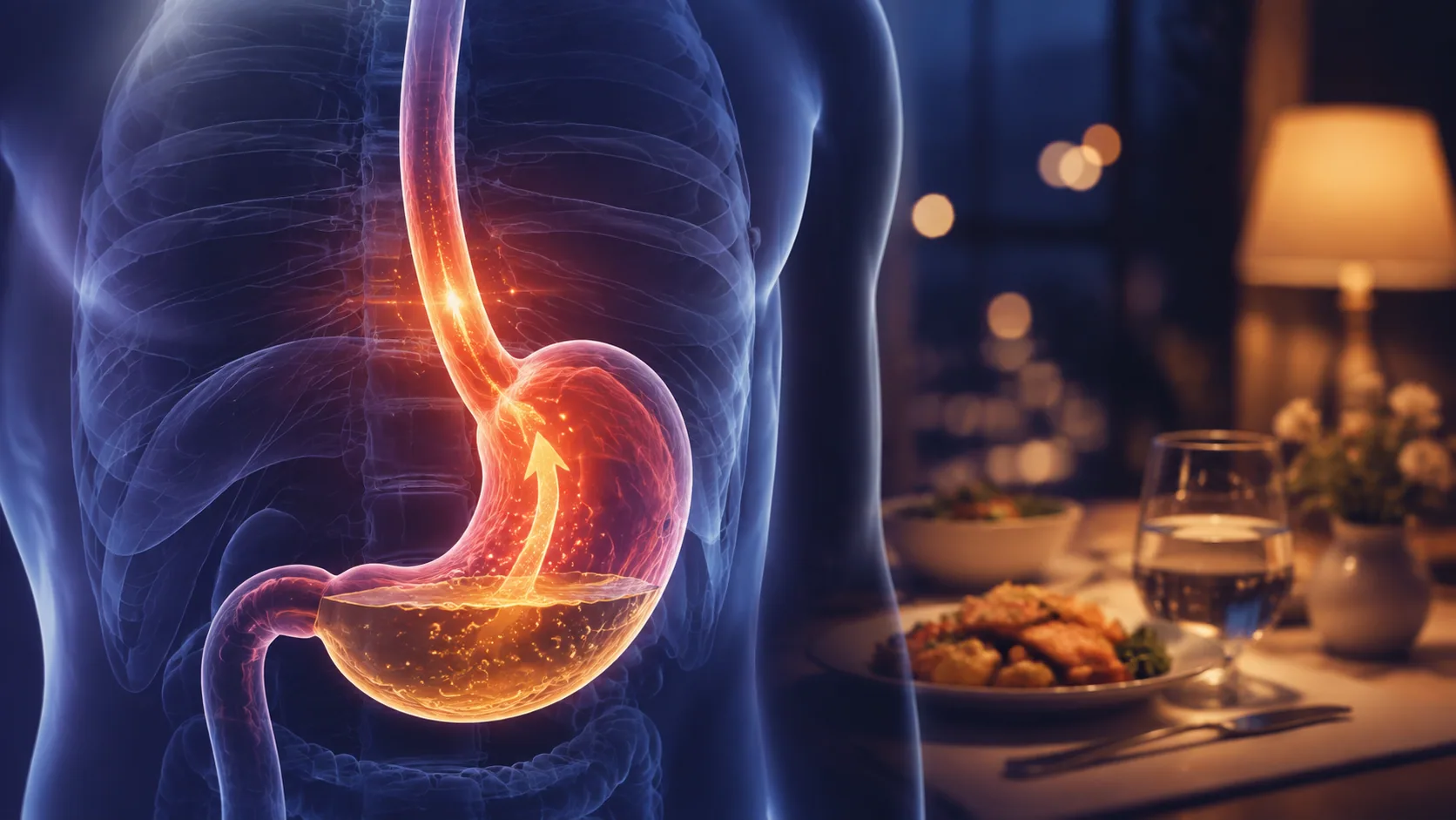 Ilustração editorial sobre doença do refluxo gastroesofágico