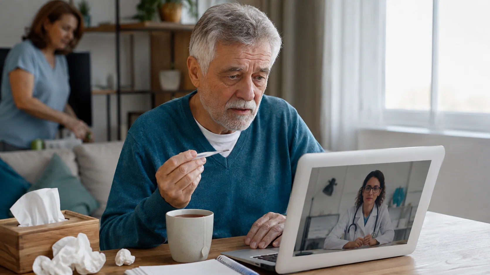 Imagem editorial sobre É possível avaliar resfriado comum em uma consulta médica online?